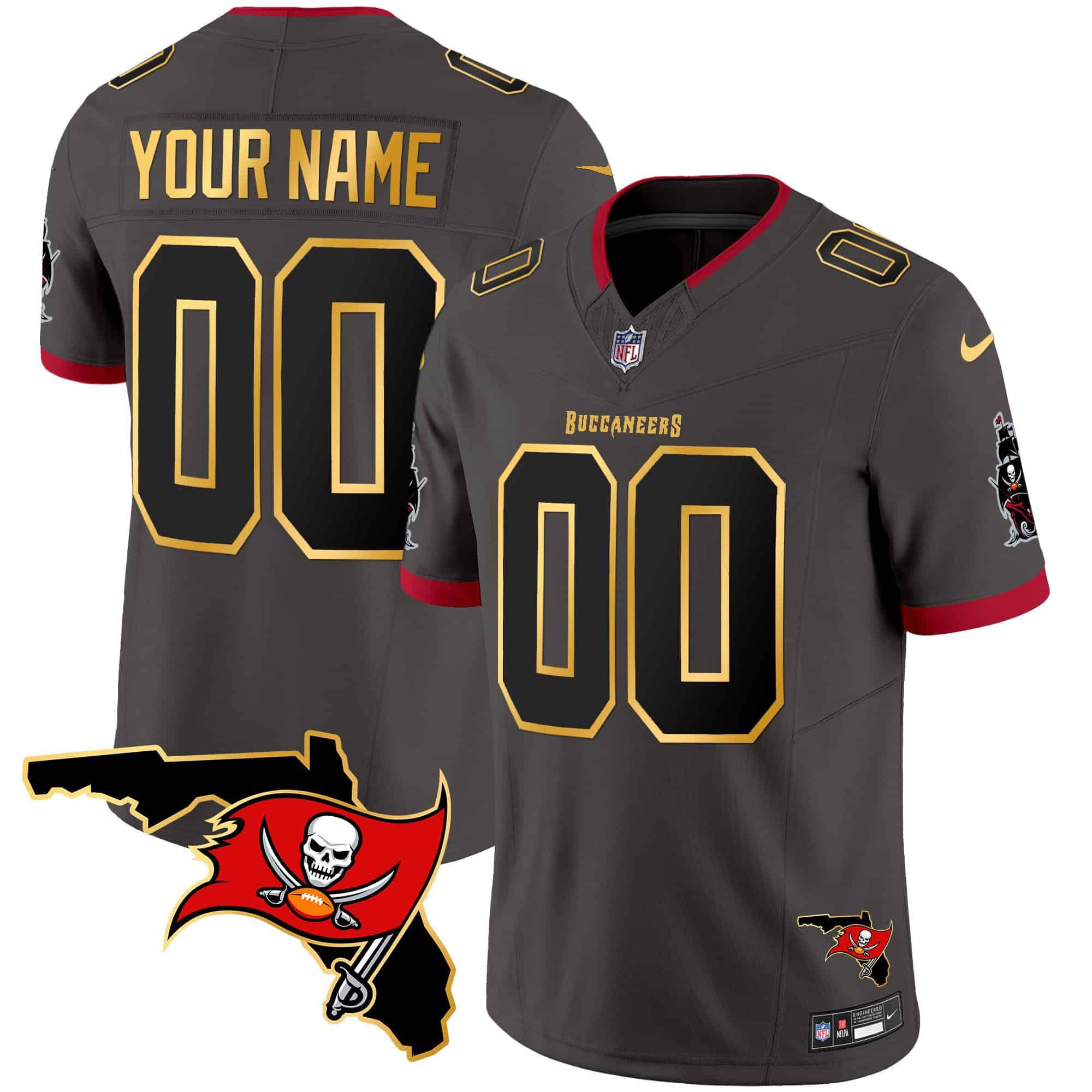 Men Tampa Bay Buccaneers Grey 2024 Nike Florida Patch Gold Trim Vapor Custom NFL Jersey